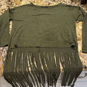 Romeo & Juliet Couture Khaki Fringe Blouse